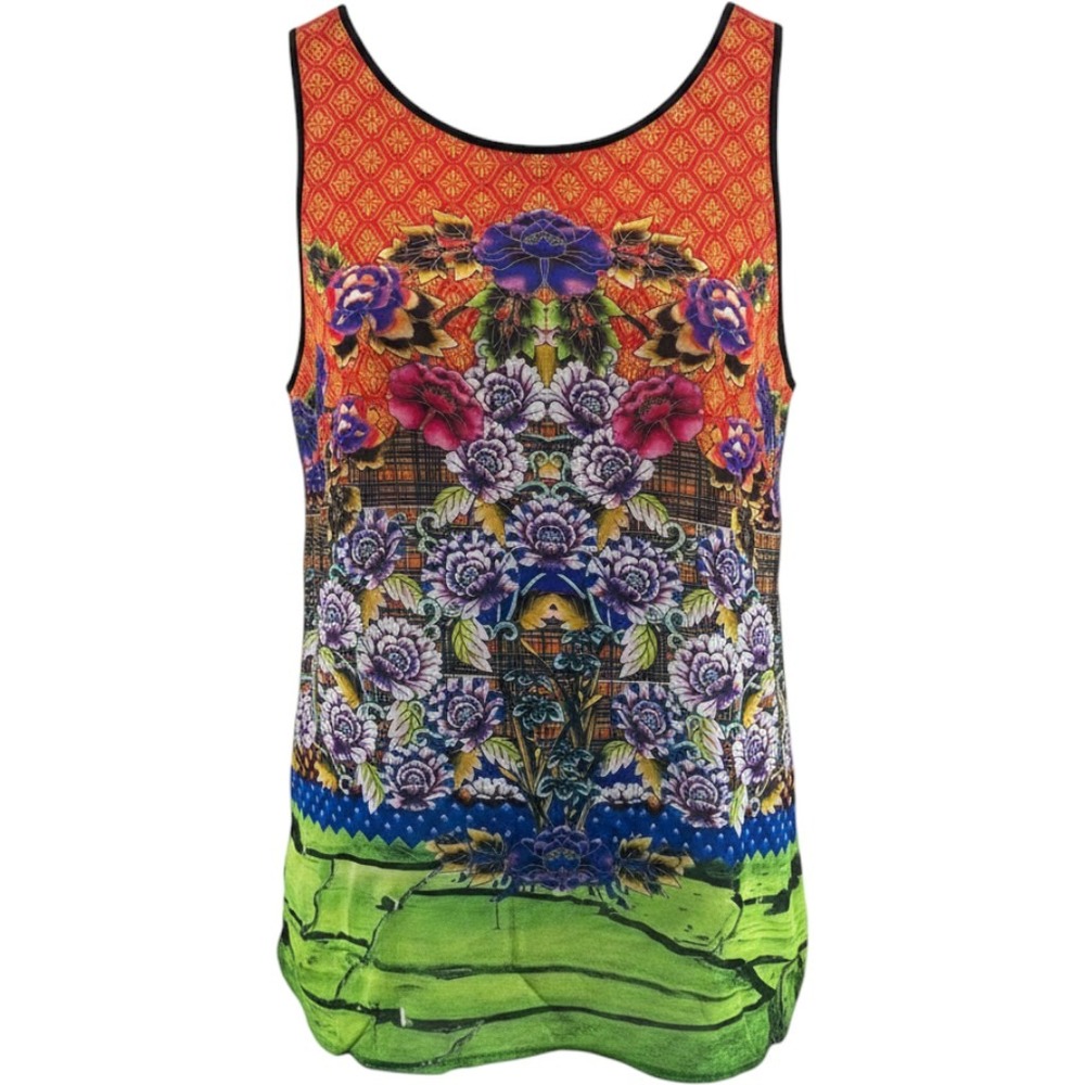 Clover Canyon Tank Top Scarf Print Split Back 'Newgrange Pastures' Women Medium